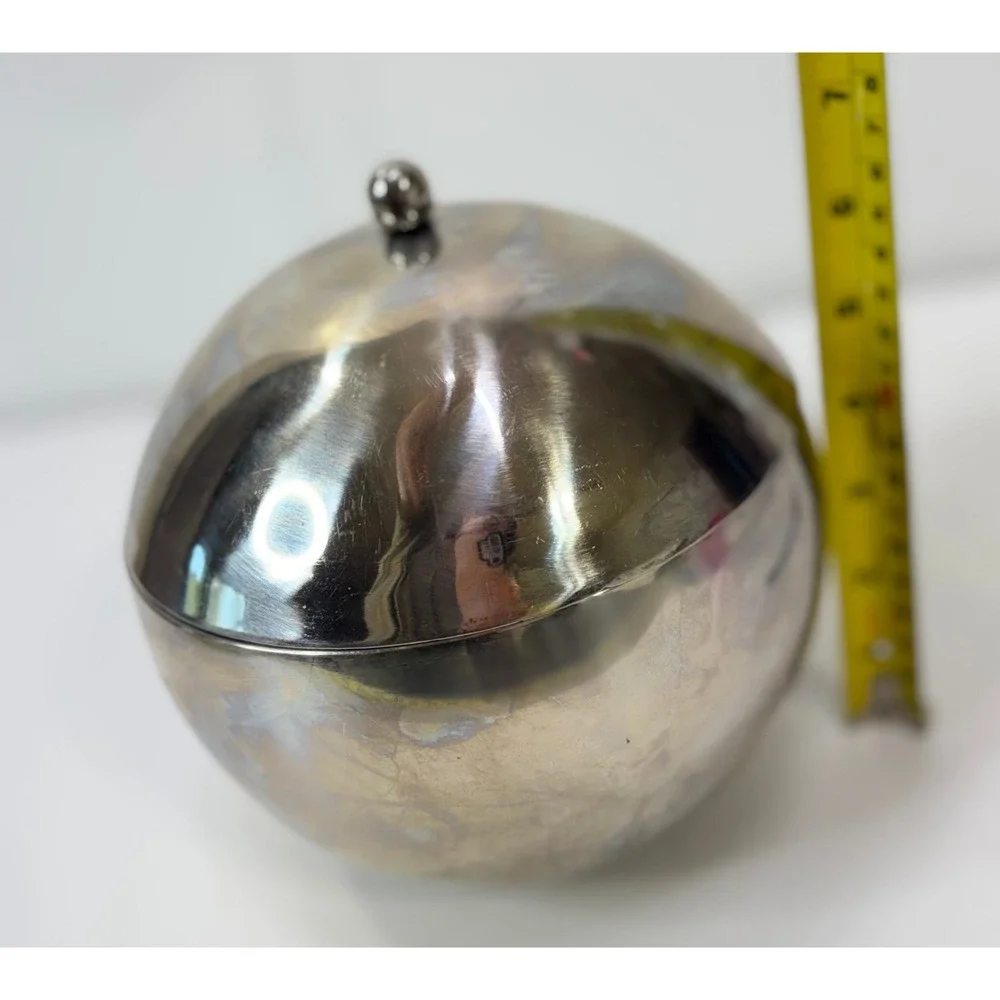 Vintage Mid Century Modern Chrome Sphere‎ Ice Bucket Ball Sugar Bowl Silver 6in